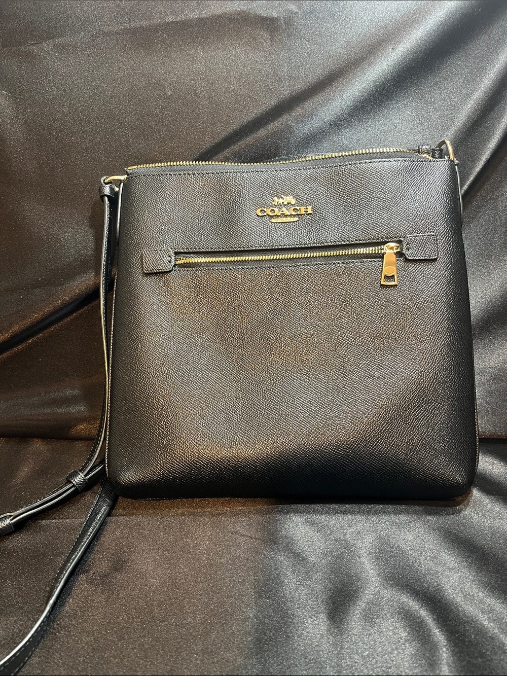Coach Black Leather Rowan File Crossbody with Gold-Tone Accents